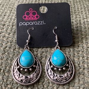 Paparazzi Teardrop Turquoise and Silver Earrings